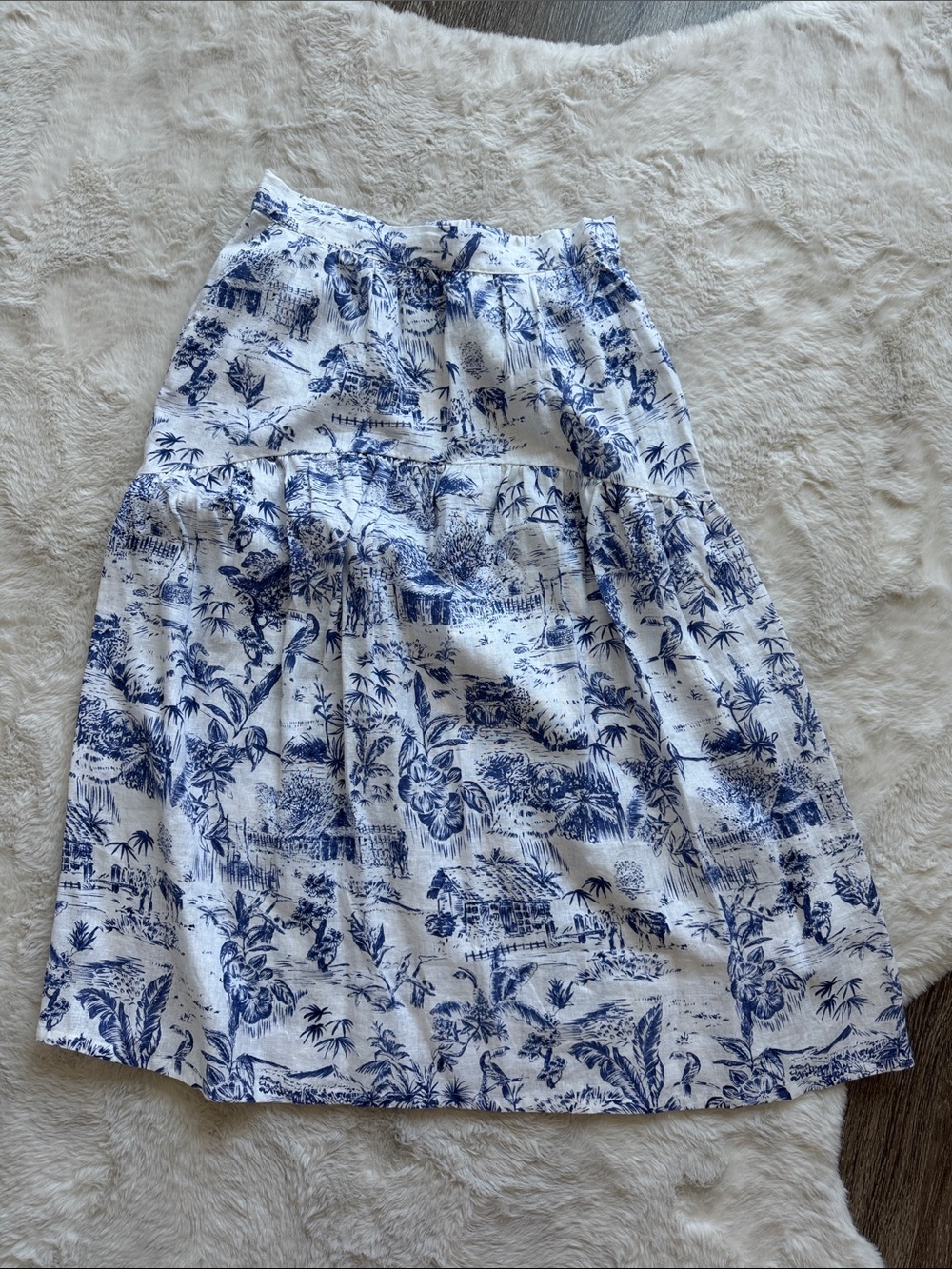 JOIE Blue & White Printed Tiered Cotton Skirt